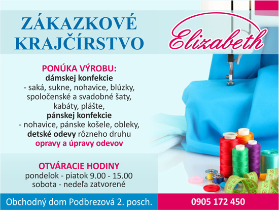 Zákazkové krajčírstvo "Elizabeth" Podbrezová