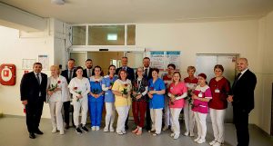 Predseda parlamentu spolu s ministrom zdravotníctva (hore v strede) navštívili aj nemocnicu v Brezne. Úplne vľavo Tomáš Abel, primátor mesta Brezna a vpravo Tomáš Mydlo, riaditeľ nemocnice. Foto: NsP Brezno